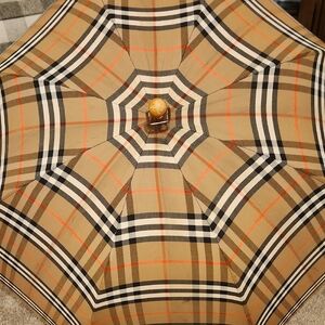 Vintage Burberry Beige and Black Plaid Umbrella - Walking Stick Style